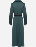 unigirl Rochie cămașă Verde din Satin Decorată cu o Curea și Imitații de Buzunare Vamilea