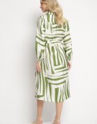 unigirl Rochie Cămașă Verde din Viscoză cu Imprimeu Geometric Legată în Talie Ninalora
