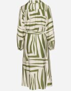 unigirl Rochie Cămașă Verde din Viscoză cu Imprimeu Geometric Legată în Talie Ninalora