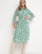 unigirl Rochie cămașă verde Midi cu curea elastică cu imprimeu abstract Demoni