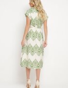 unigirl Rochie Cambrată Verde-Bej Boho din Viscoză Legată în Talie cu Cordon Losofia