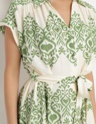 unigirl Rochie Cambrată Verde-Bej Boho din Viscoză Legată în Talie cu Cordon Losofia