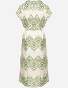 unigirl Rochie Cambrată Verde-Bej Boho din Viscoză Legată în Talie cu Cordon Losofia