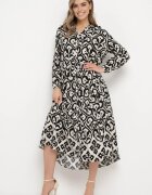 unigirl Rochie Czarno-Albă cu Model Ornamental cu Fason Cămașă Venleia