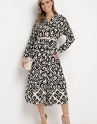 unigirl Rochie Czarno-Albă cu Model Ornamental cu Fason Cămașă Venleia