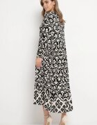 unigirl Rochie Czarno-Albă cu Model Ornamental cu Fason Cămașă Venleia