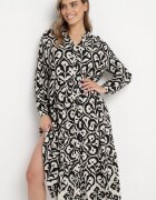 unigirl Rochie Czarno-Albă cu Model Ornamental cu Fason Cămașă Venleia