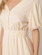 unigirl Rochie de vară din viscoză croi evazat cu mâneci bufante Aikede Bej