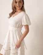 unigirl Rochie de vară din viscoză croi evazat cu mâneci bufante Aikede Bej