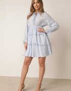 unigirl Rochie de vară din viscoză în stil Boho cu volănașe și tip cravată Barpea Albastru deschis