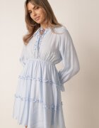 unigirl Rochie de vară din viscoză în stil Boho cu volănașe și tip cravată Barpea Albastru deschis
