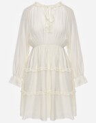 unigirl Rochie de vară din viscoză în stil Boho cu volănașe și tip cravată Barpea Bej