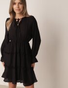 unigirl Rochie de vară din viscoză în stil Boho cu volănașe și tip cravată Barpea Neagră