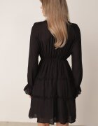 unigirl Rochie de vară din viscoză în stil Boho cu volănașe și tip cravată Barpea Neagră