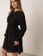 unigirl Rochie de vară din viscoză în stil Boho cu volănașe și tip cravată Barpea Neagră