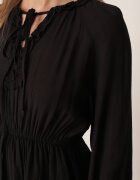unigirl Rochie de vară din viscoză în stil Boho cu volănașe și tip cravată Barpea Neagră