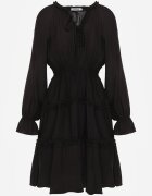 unigirl Rochie de vară din viscoză în stil Boho cu volănașe și tip cravată Barpea Neagră