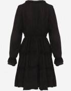 unigirl Rochie de vară din viscoză în stil Boho cu volănașe și tip cravată Barpea Neagră