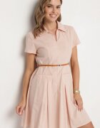 unigirl Rochie din bumbac tip cămașă Roz cu cordon Wenilise