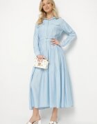 unigirl Rochie din vâscoză albastră decorată cu centură și nasturi Ronitte