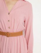 unigirl Rochie Evazată Roz din Viscoză cu Cordon Elastic și Crapatură Reilivra