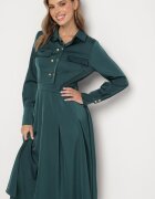 unigirl Rochie Evazată Verde cu croi de cămașă cu imitație de buzunare și elastic în talie Rizza