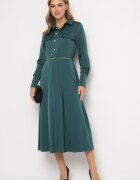 unigirl Rochie Evazată Verde cu croi de cămașă cu imitație de buzunare și elastic în talie Rizza