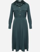 unigirl Rochie Evazată Verde cu croi de cămașă cu imitație de buzunare și elastic în talie Rizza