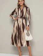 unigirl Rochie Maro cu model abstract cu croială tip cămașă lungă cu elastic și cordon în talie Neriae