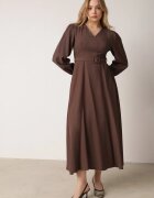unigirl Rochie Maro din Viscoză cu Croială Cloș cu Cordon cu Cataramă Arilesse