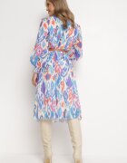 unigirl Rochie Midi Albastră Plisată cu Cordon Hyacida