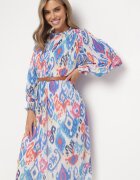 unigirl Rochie Midi Albastră Plisată cu Cordon Hyacida