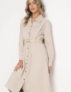 unigirl Rochie midi bej cu elastic în talie și curea suplimentară cu cataramă Zawadi