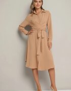 unigirl Rochie Midi Cămașă Maro cu nasturi și curea din material Tetenai
