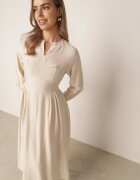 unigirl Rochie minimalistă din vâscoză evazată cu tip cravată Ampia Bej