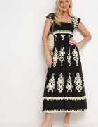 unigirl Rochie neagră Boho din viscoză cu bretele late cu elastic în talie și volan Cleria