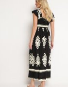 unigirl Rochie neagră Boho din viscoză cu bretele late cu elastic în talie și volan Cleria