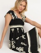 unigirl Rochie neagră Boho din viscoză cu bretele late cu elastic în talie și volan Cleria