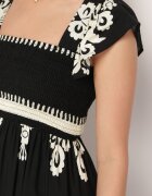 unigirl Rochie neagră Boho din viscoză cu bretele late cu elastic în talie și volan Cleria