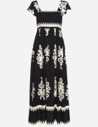 unigirl Rochie neagră Boho din viscoză cu bretele late cu elastic în talie și volan Cleria