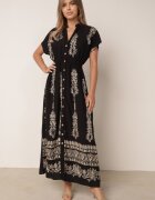 unigirl Rochie neagră brodată cambrată din bumbac decorată cu fir argintiu și elastice Ellofia
