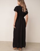 unigirl Rochie neagră brodată cambrată din bumbac decorată cu fir argintiu și elastice Ellofia