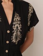 unigirl Rochie neagră brodată cambrată din bumbac decorată cu fir argintiu și elastice Ellofia