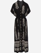 unigirl Rochie neagră brodată cambrată din bumbac decorată cu fir argintiu și elastice Ellofia