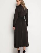 unigirl Rochie Neagră Camisieră din Satin cu centură și Imitații de Buzunare Vamilea