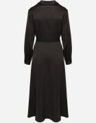 unigirl Rochie Neagră Camisieră din Satin cu centură și Imitații de Buzunare Vamilea