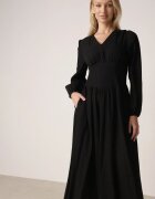 unigirl Rochie Neagră cu Vâscoză cu Talie tip corset și Mâneci bufante Aniste