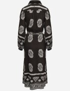 unigirl Rochie Neagră de Cămașă Decorată cu Model Ornamental cu Cordon Legat Roriola