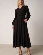 unigirl Rochie Neagră de Viscoză cu Croială Cloș cu Curea cu Cataramă Arilesse