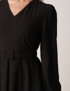 unigirl Rochie Neagră de Viscoză cu Croială Cloș cu Curea cu Cataramă Arilesse